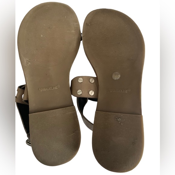 MADELINE Taupe Tan & White Silver Design Hardware Strappy Women’s Sandals Shoes - Picture 9 of 11